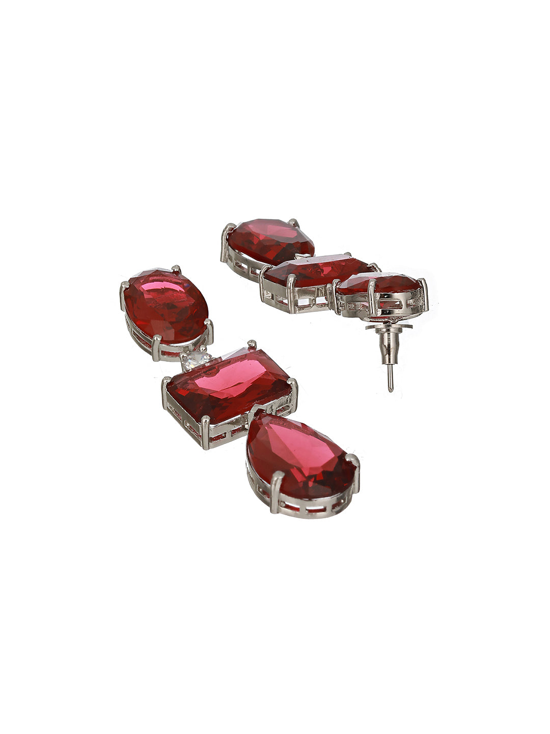 Silver Toned Red Ruby Designer Patywear  Necklace Jewellery Set