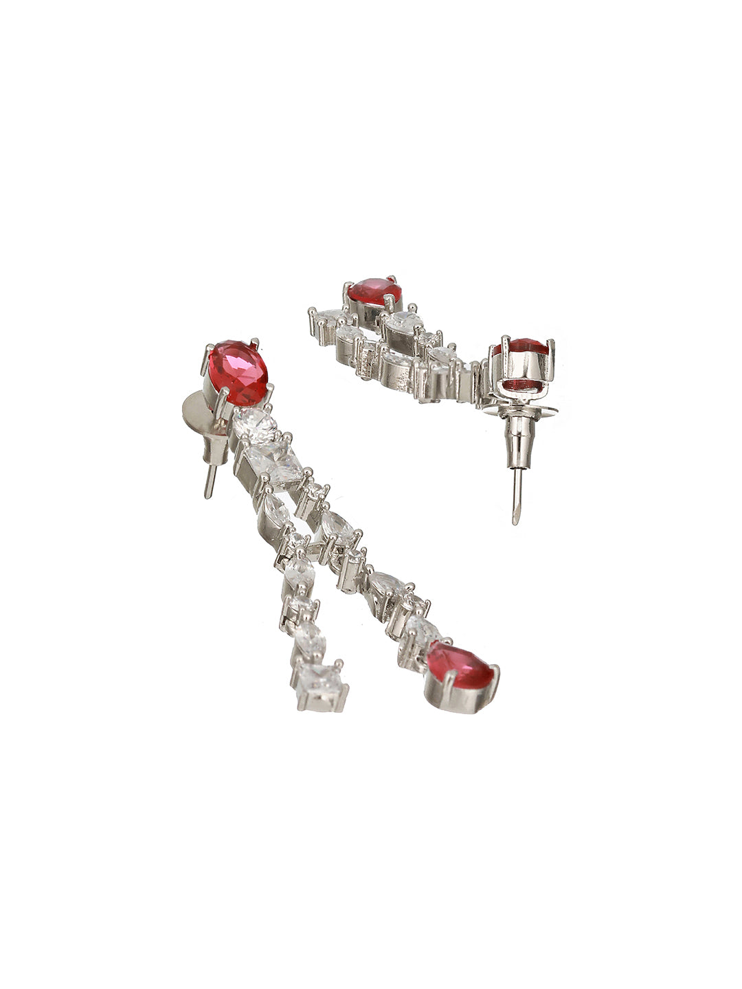 Silver Toned Red AD Multilayered Designer Bridal Jewellery Set
