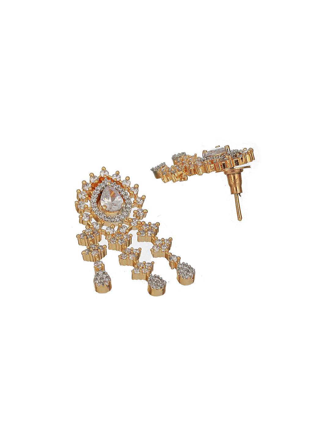 Gold Toned AD Studded Minimal Floral Delicate Pendant Jewellery  Set