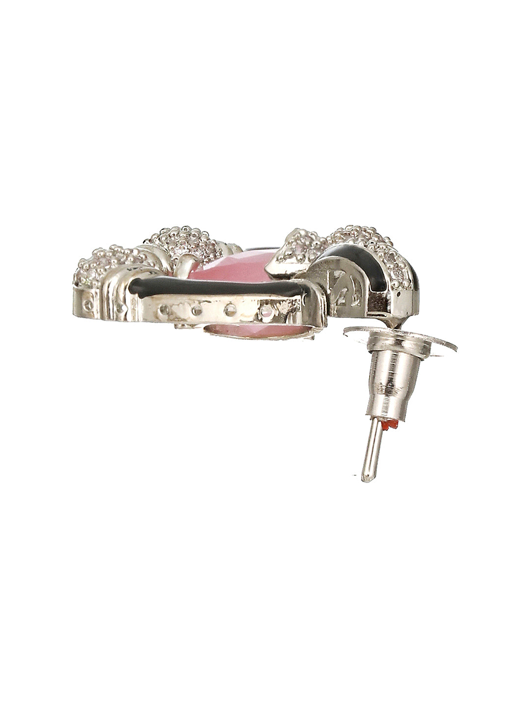 Black Enamelled Pink AD Minimal Tear Shaped Designer Earrings