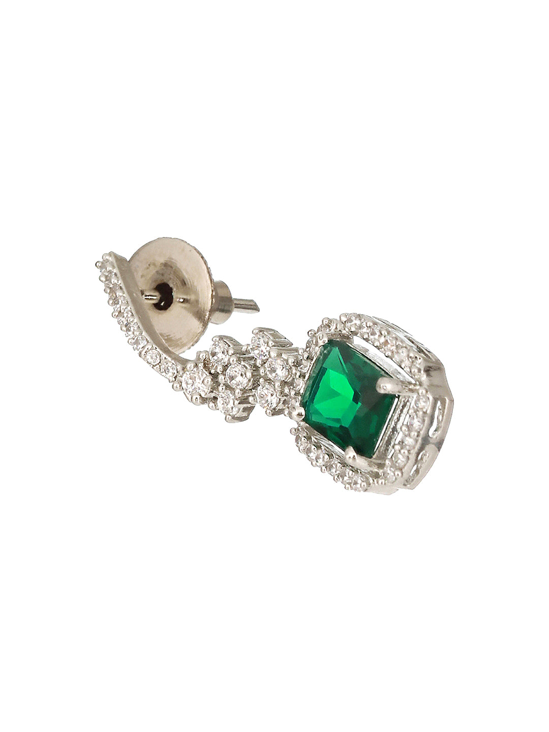 Silver Plated Green AD Minimal Dailywear Drop Earring