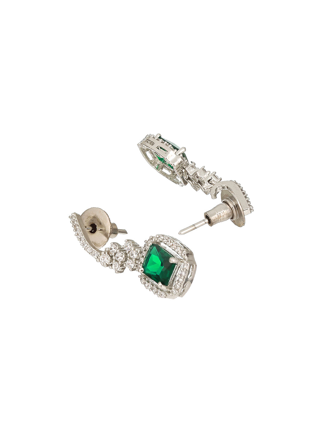 Silver Plated Green AD Minimal Dailywear Drop Earring