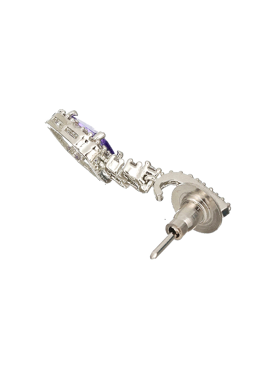 Silver Plated Lavender AD studded Minimal Officewear Drop Earrings