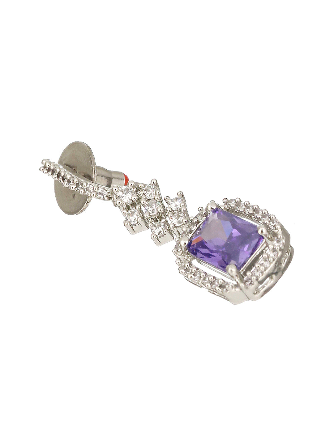 Silver Plated Lavender AD studded Minimal Officewear Drop Earrings