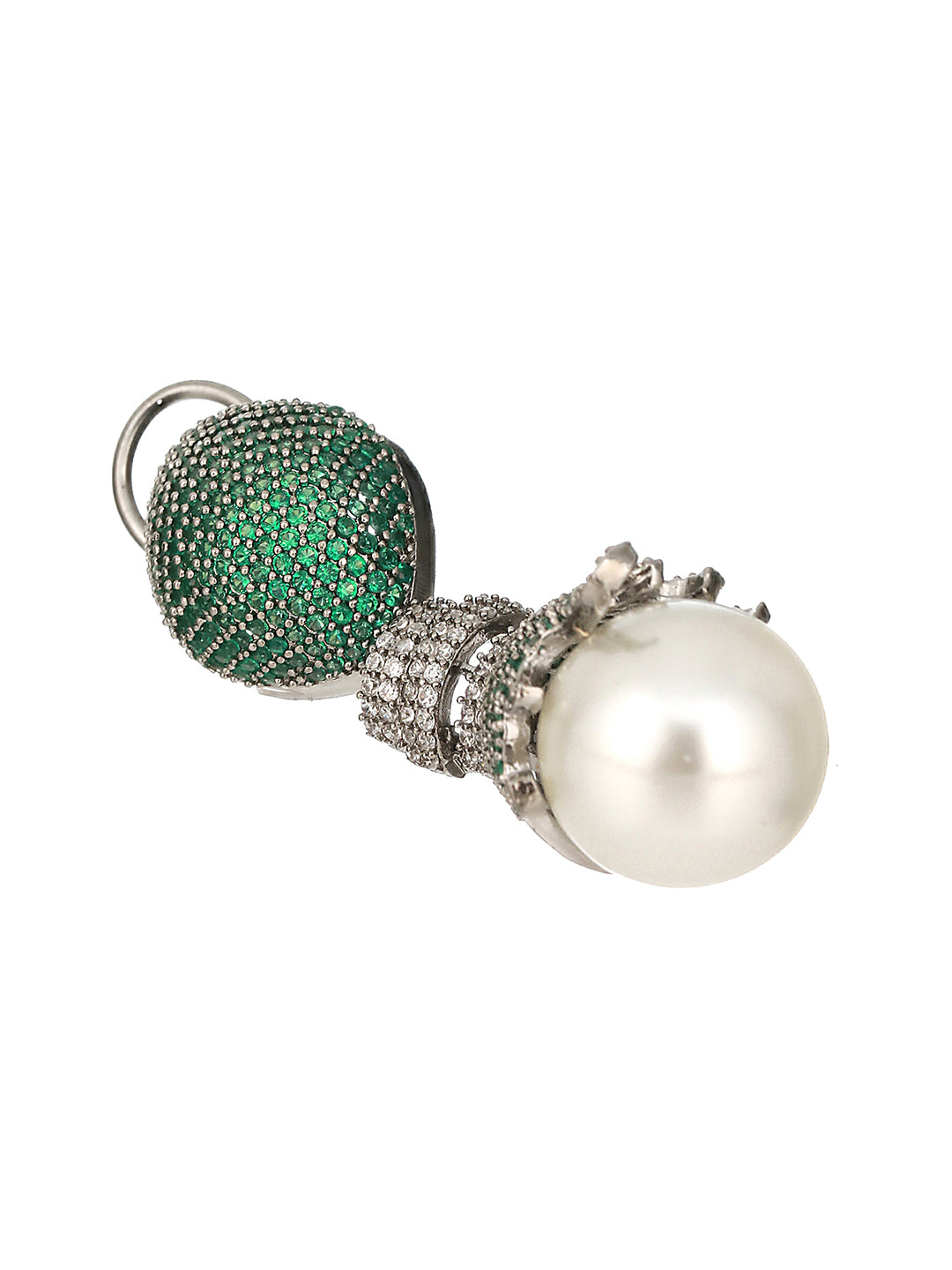 Green AD & Pearl Beaded Designer Luxe Drop  Earrings