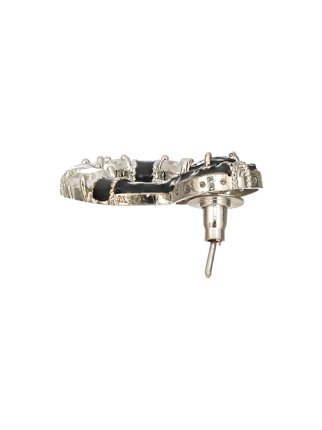 Black Enamelled White AD Studded Minimal Designer Chandbali Earring