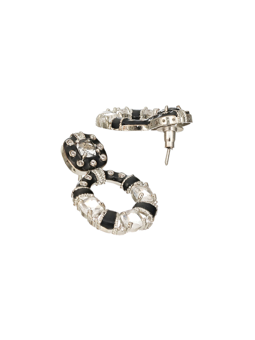 Black Enamelled White AD Studded Minimal Designer Chandbali Earring