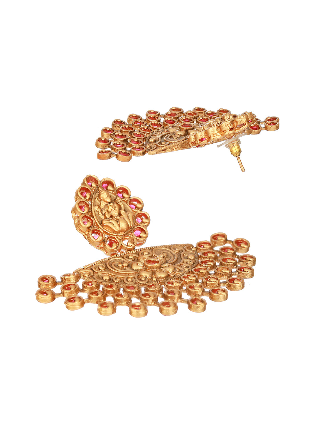 Gold Plated Red Stones Temple Lakshmiji Chandbali earrings