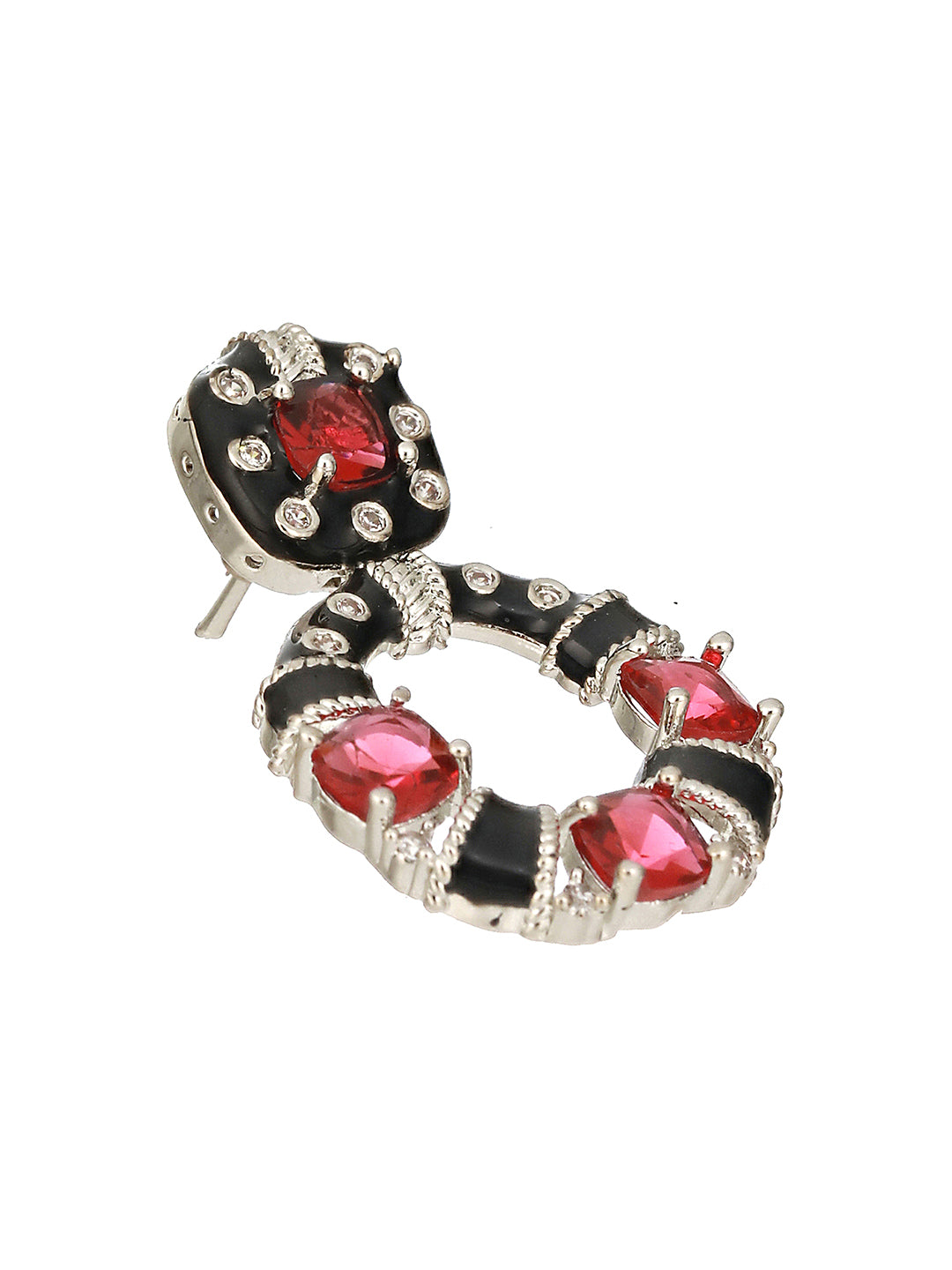 Black & Red AD Studded Designer Minimal Hoop Earring