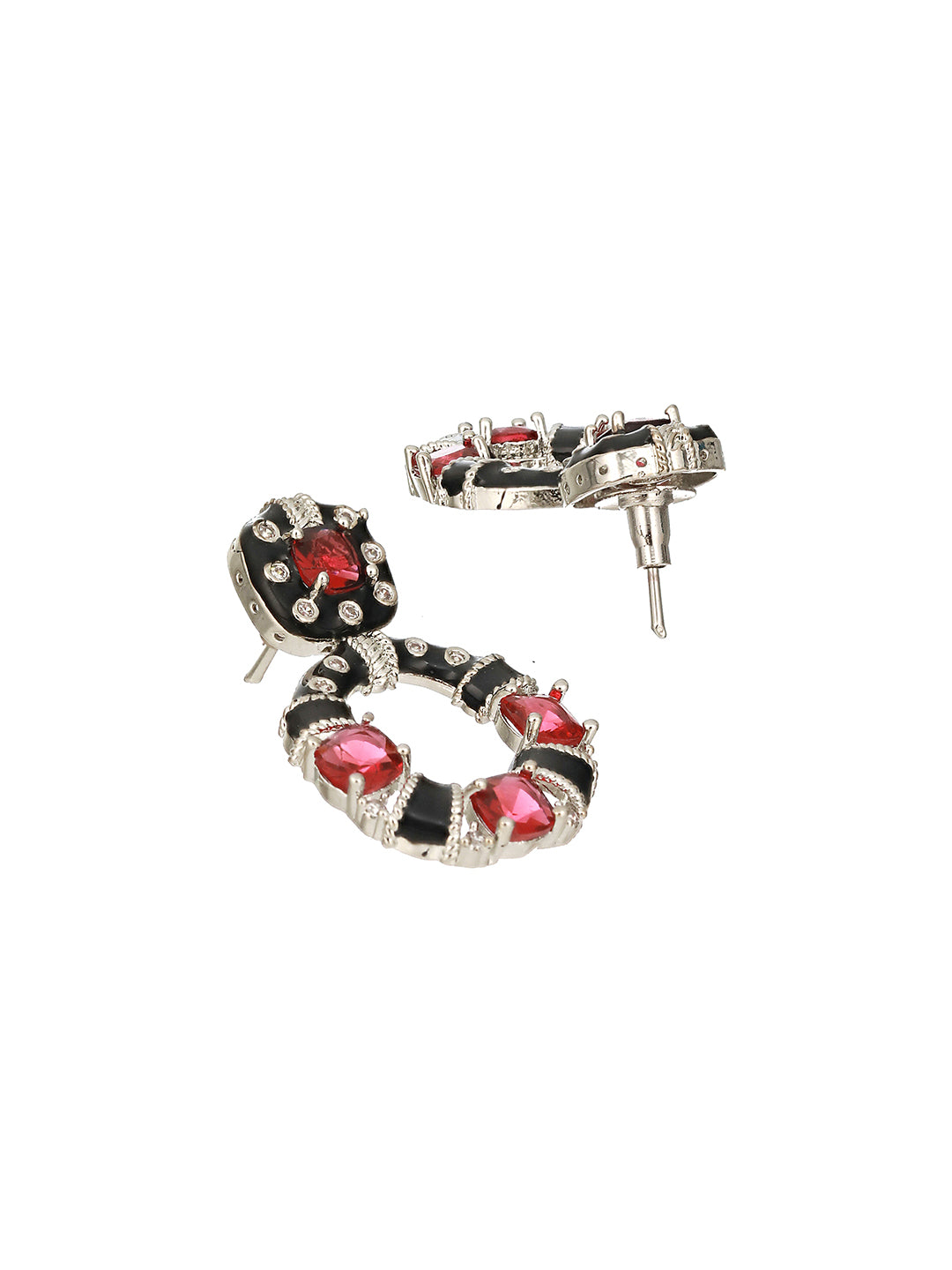Black & Red AD Studded Designer Minimal Hoop Earring