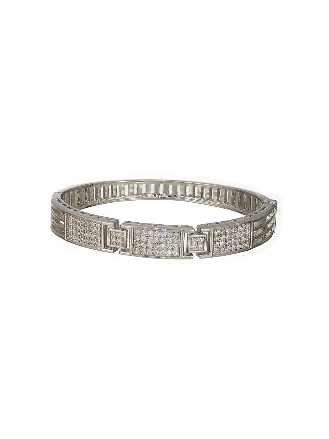Silver Toned AD Studded Designer Sleek Kada Bracelet