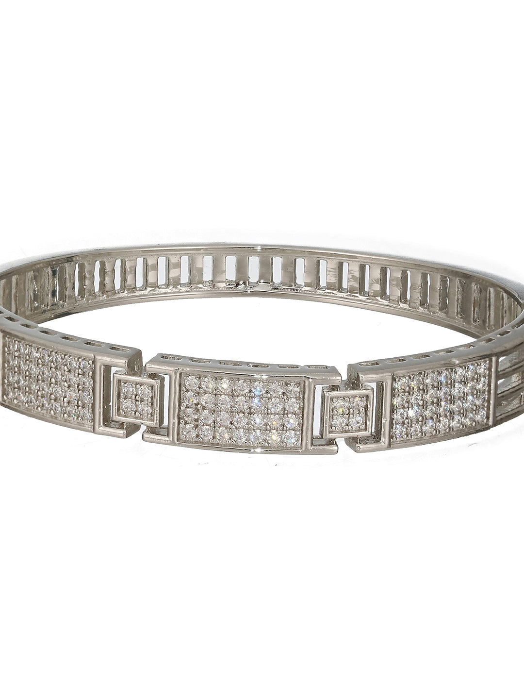 Silver Toned AD Studded Designer Sleek Kada Bracelet