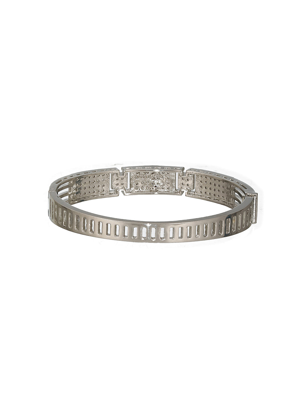 Silver Toned AD Studded Designer Sleek Kada Bracelet