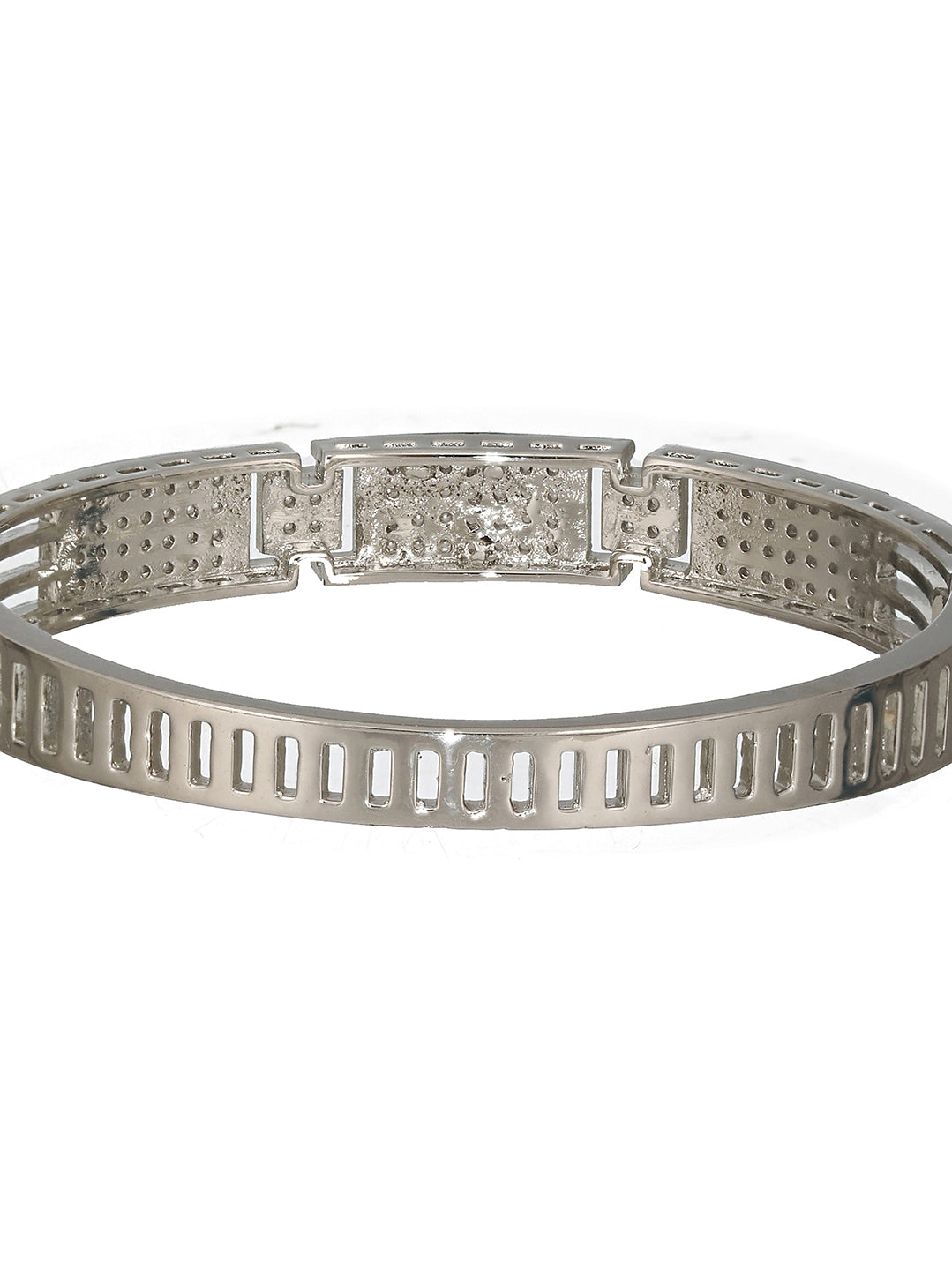 Silver Toned AD Studded Designer Sleek Kada Bracelet