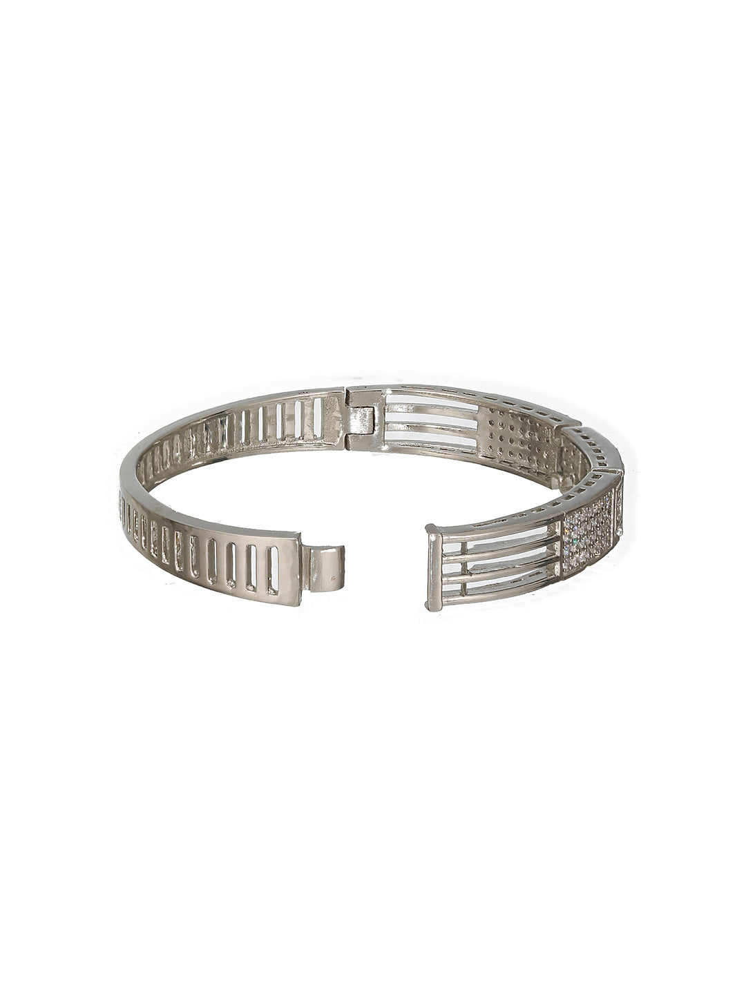 Silver Toned AD Studded Designer Sleek Kada Bracelet