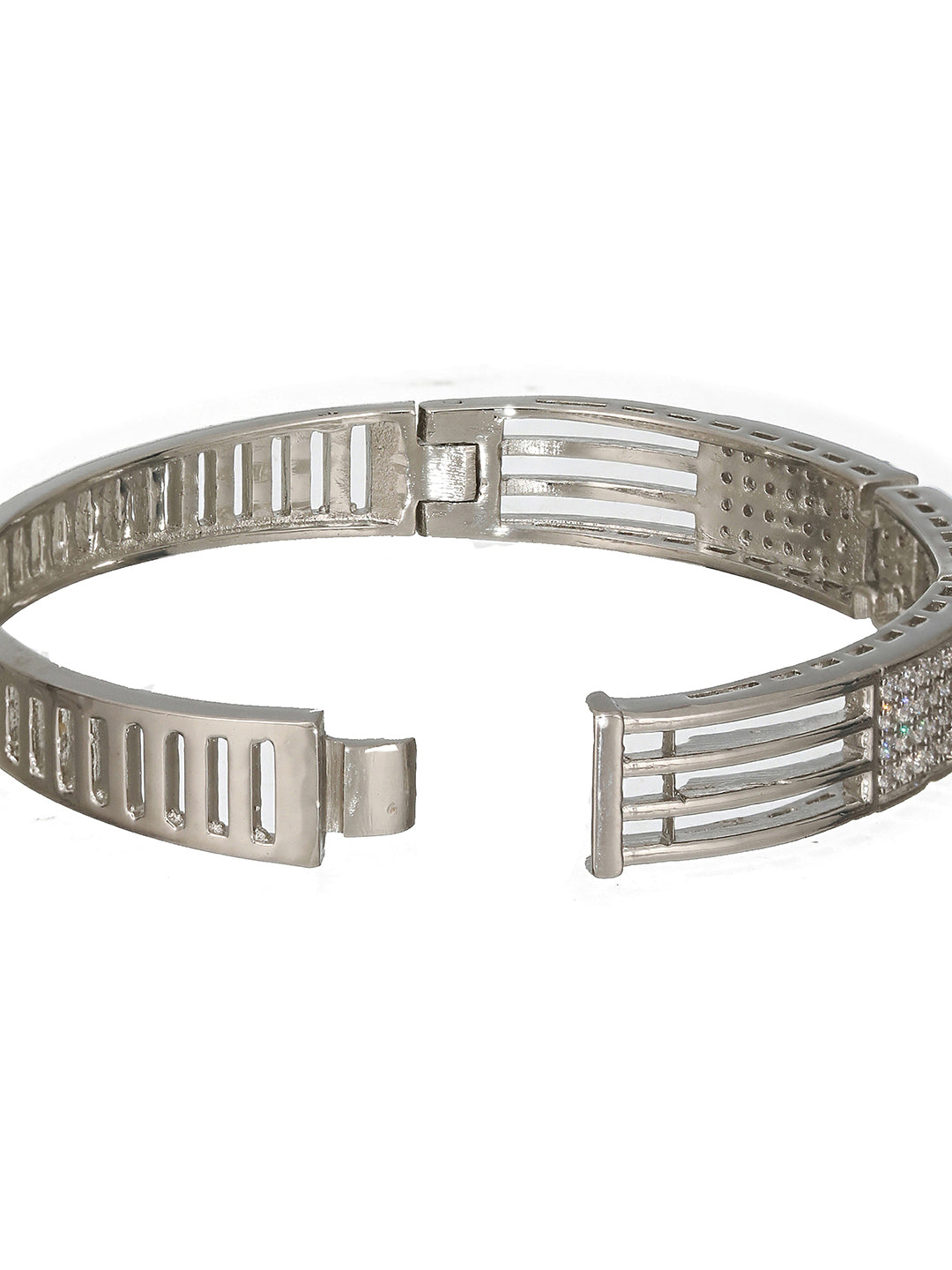 Silver Toned AD Studded Designer Sleek Kada Bracelet