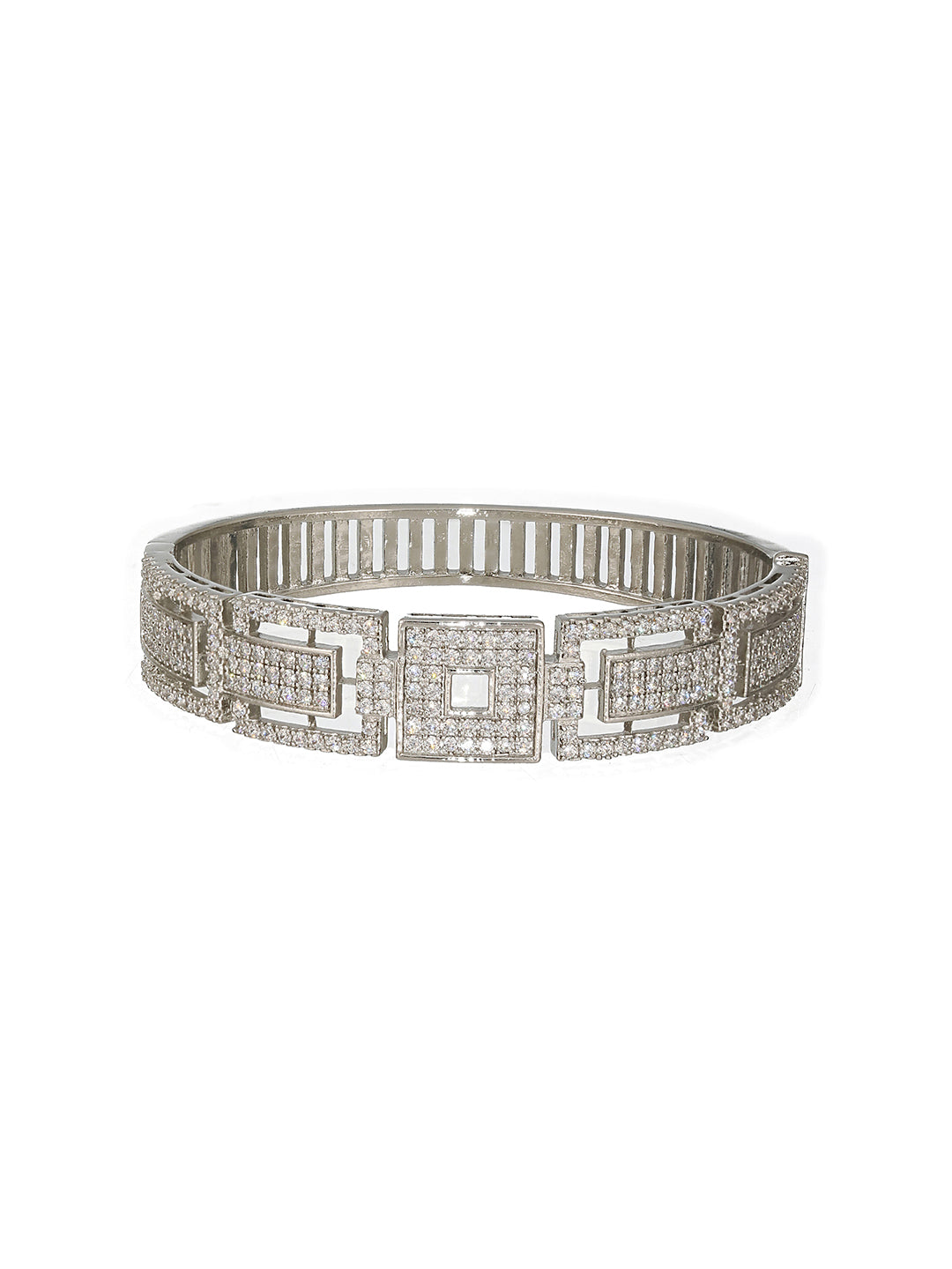 Silver Toned CZ Studded Luxe Trendy Bangle Kada Bracelet
