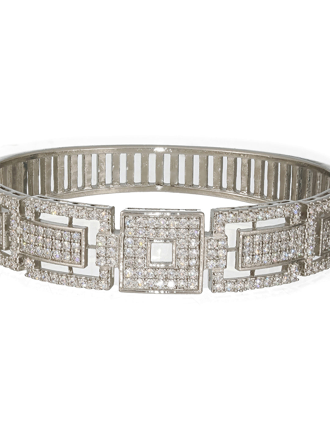 Silver Toned CZ Studded Luxe Trendy Bangle Kada Bracelet