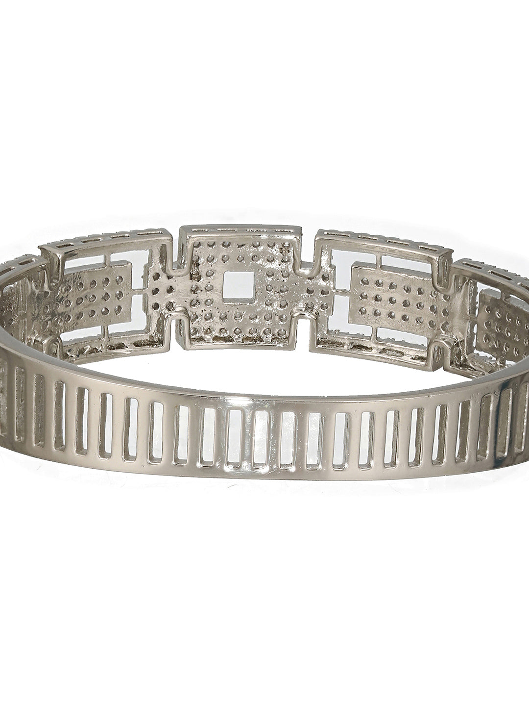 Silver Toned CZ Studded Luxe Trendy Bangle Kada Bracelet