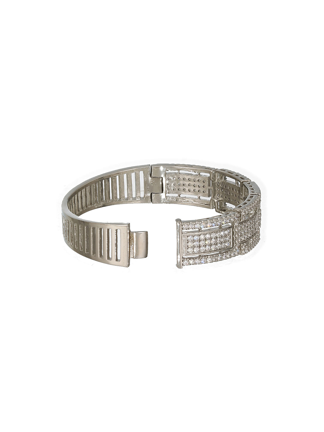 Silver Toned CZ Studded Luxe Trendy Bangle Kada Bracelet