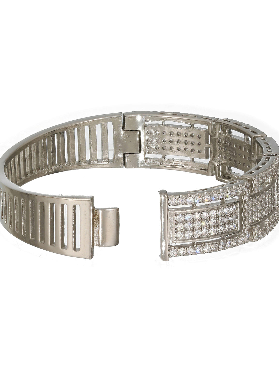 Silver Toned CZ Studded Luxe Trendy Bangle Kada Bracelet