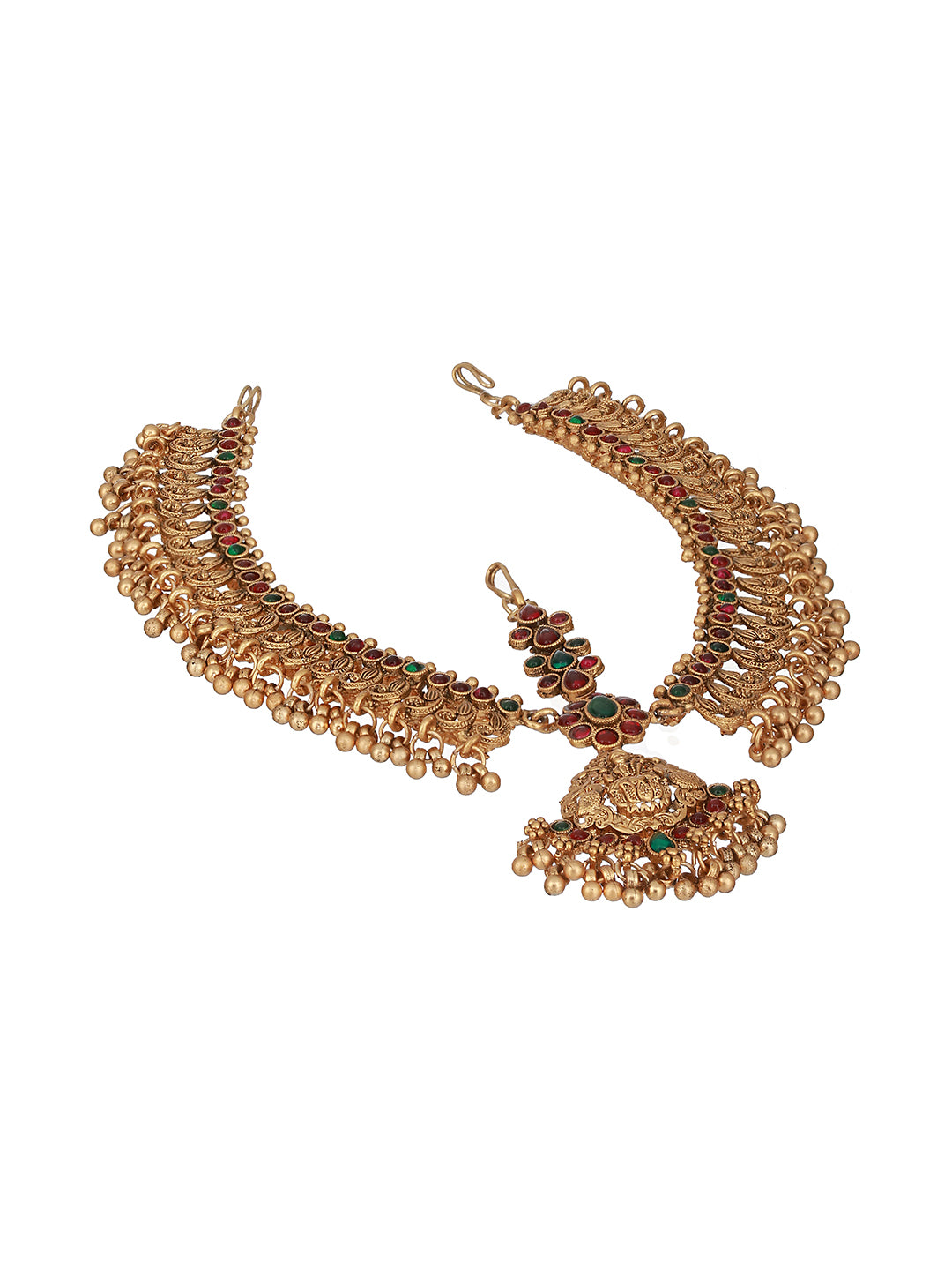 Gold Plated Red Kemp Antique Temple Bridal Damini Matha Patti