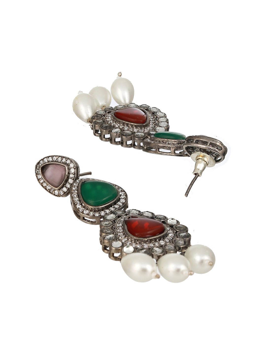 Silver Toned Multicolored Kundan & Pearl Beaded Designer  Jewellery Set