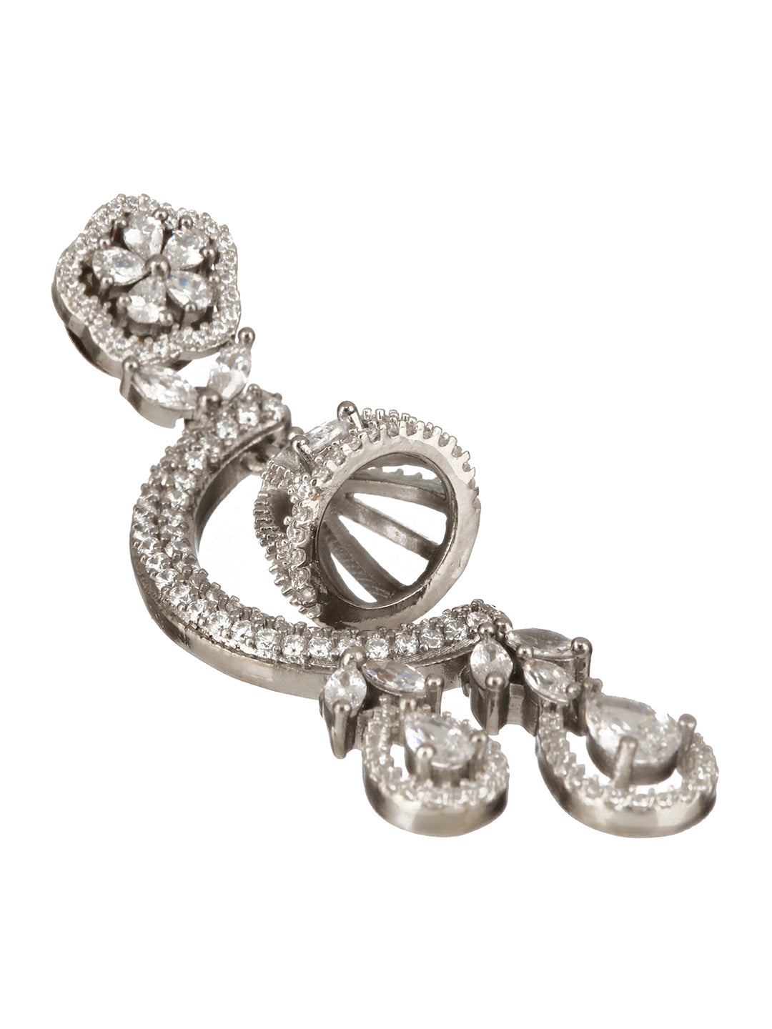 Silver Oxidised Toned CZ Studded Designer Chanbali Jhumki Earrings