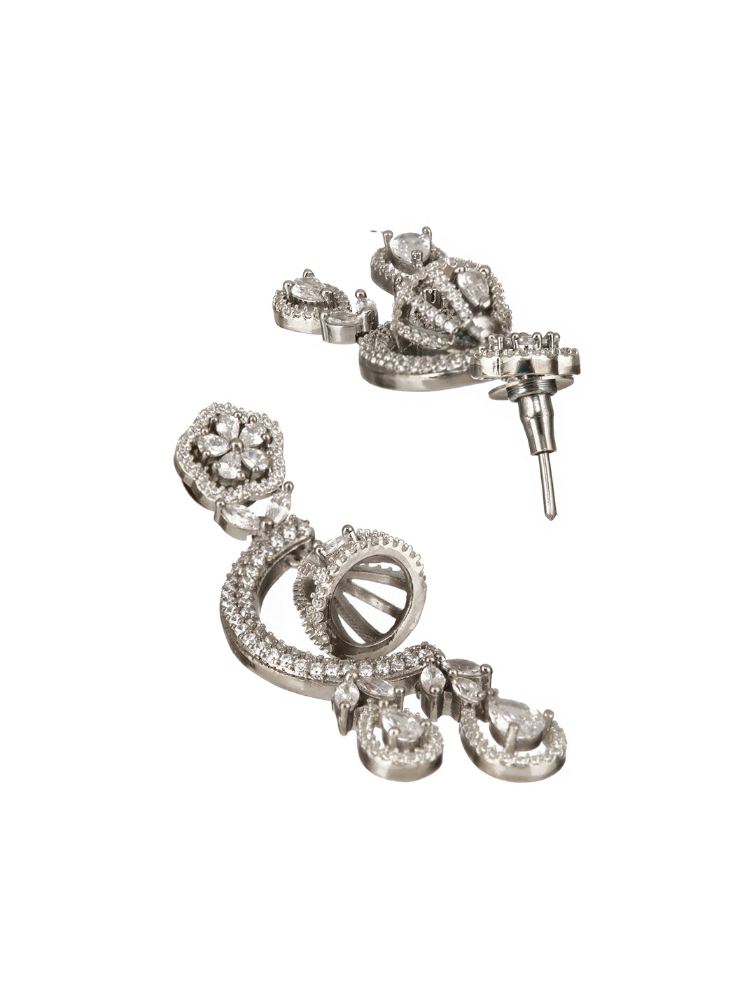 Silver Oxidised Toned CZ Studded Designer Chanbali Jhumki Earrings