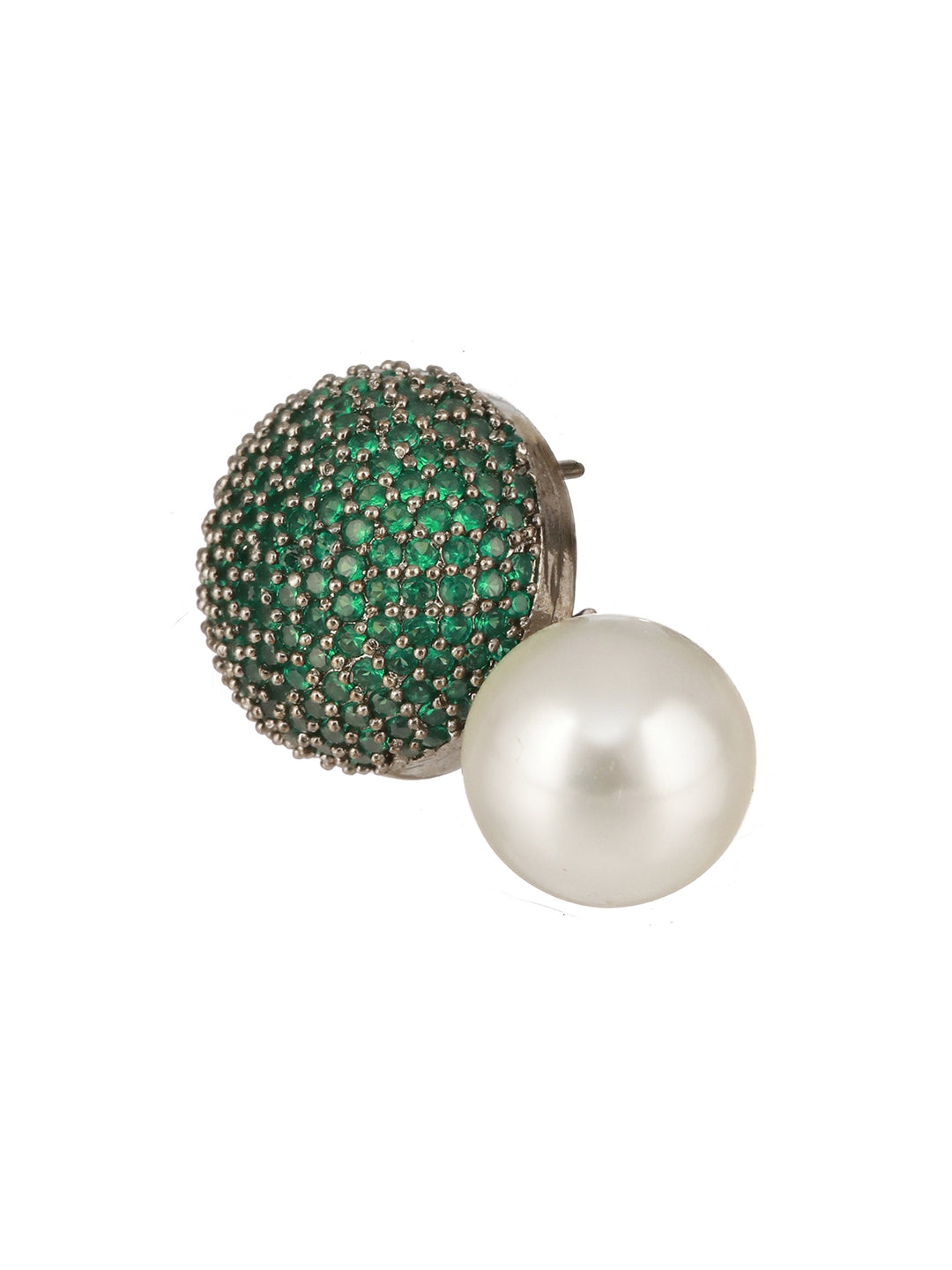 Green AD & Pearl Beaded Designer Luxe Stud Earrings
