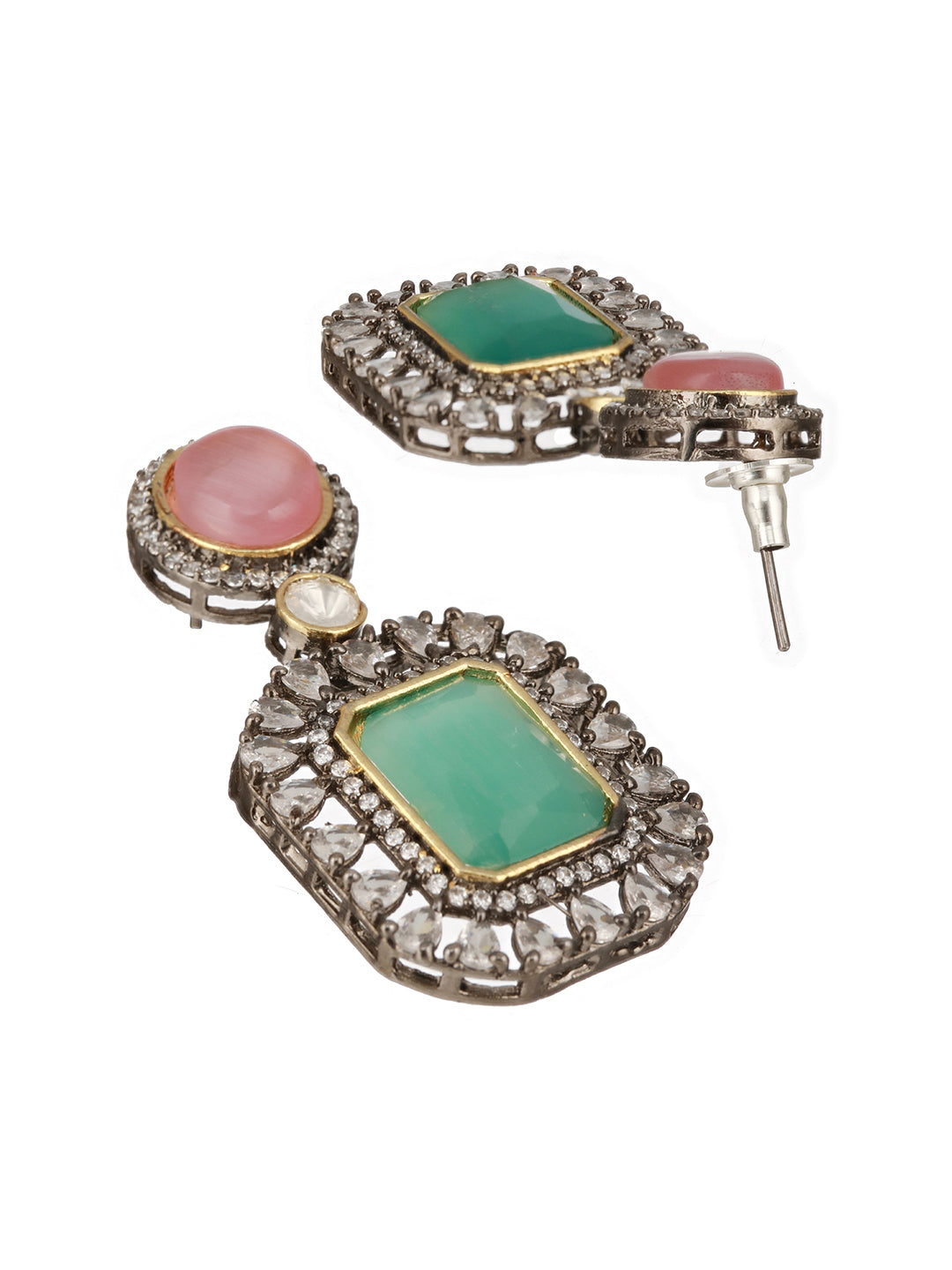 Gold Toned Pink & Mint Kundan Studded Double Lined Bridal Jewellery  Set