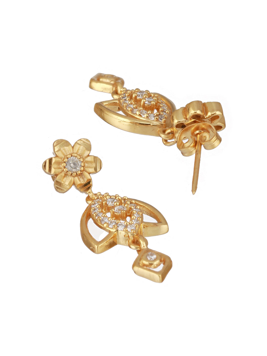 Gold Plated CZ Studded Floral Pendant Minimal Necklace Jewellery  Set