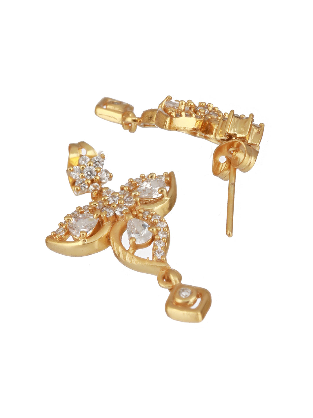 Gold Plated AD Studded Floral Pendant Minimal Jewellery  Set