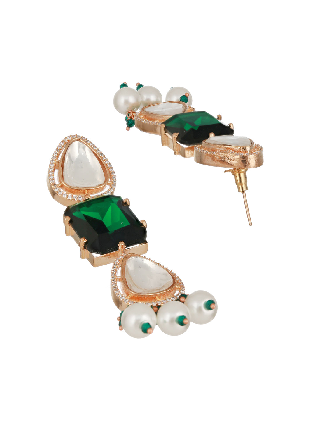 Gold Plated Emerald Green Ad & Original Kundan & Pearl Beaded Bridal Luxe Necklace Jewellery Set