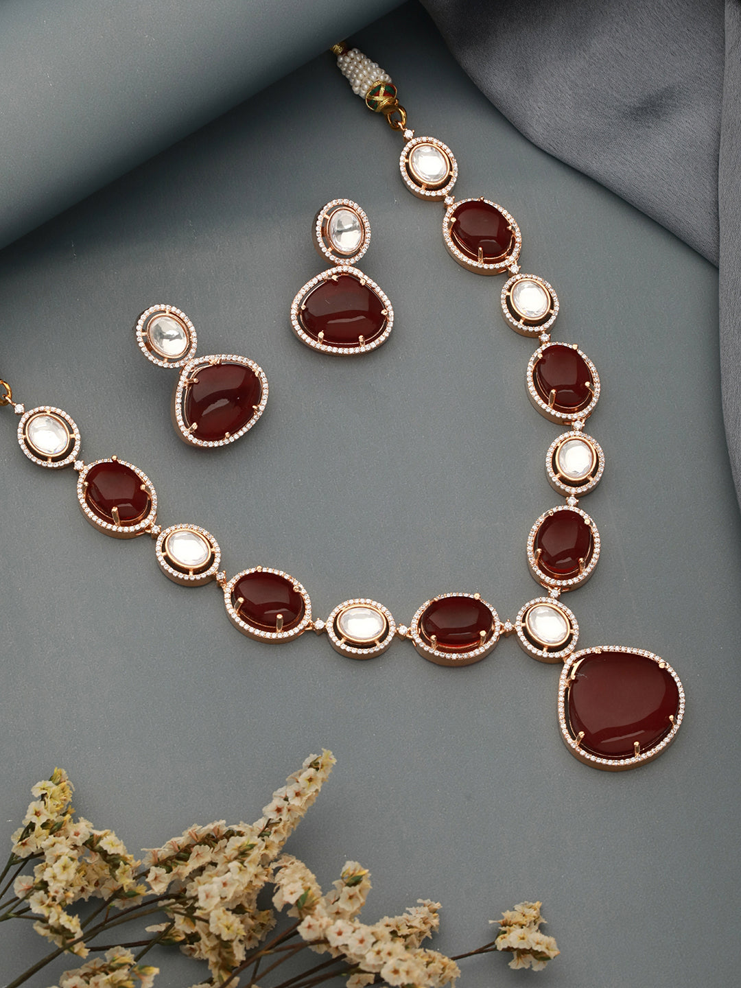 Gold Plated Ruby Red Original Kundan Studded Luxe Bridal Jewellery   Set