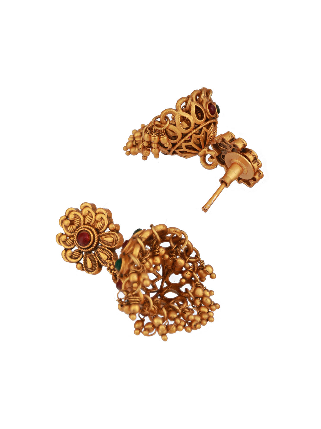 Antique Gold Toned Green Stone Studded Haram Chain Pendant Jewellery Set