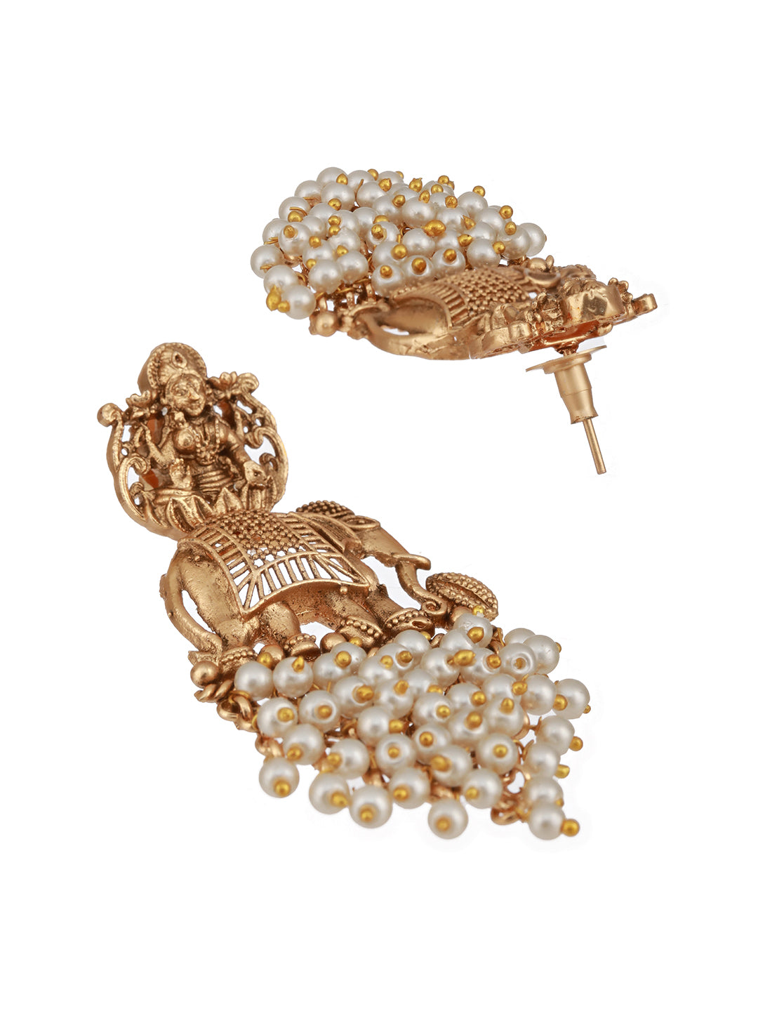 Gold Toned Pearl Cluster Elephant Statement Choker Jewellery Set