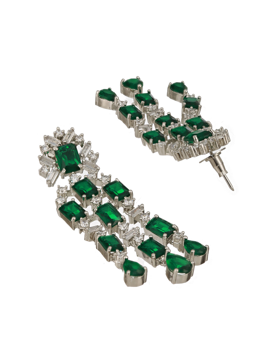 Silver Plated Emerald Green Double Lined Luxe Statement Bridal Jewellery Set