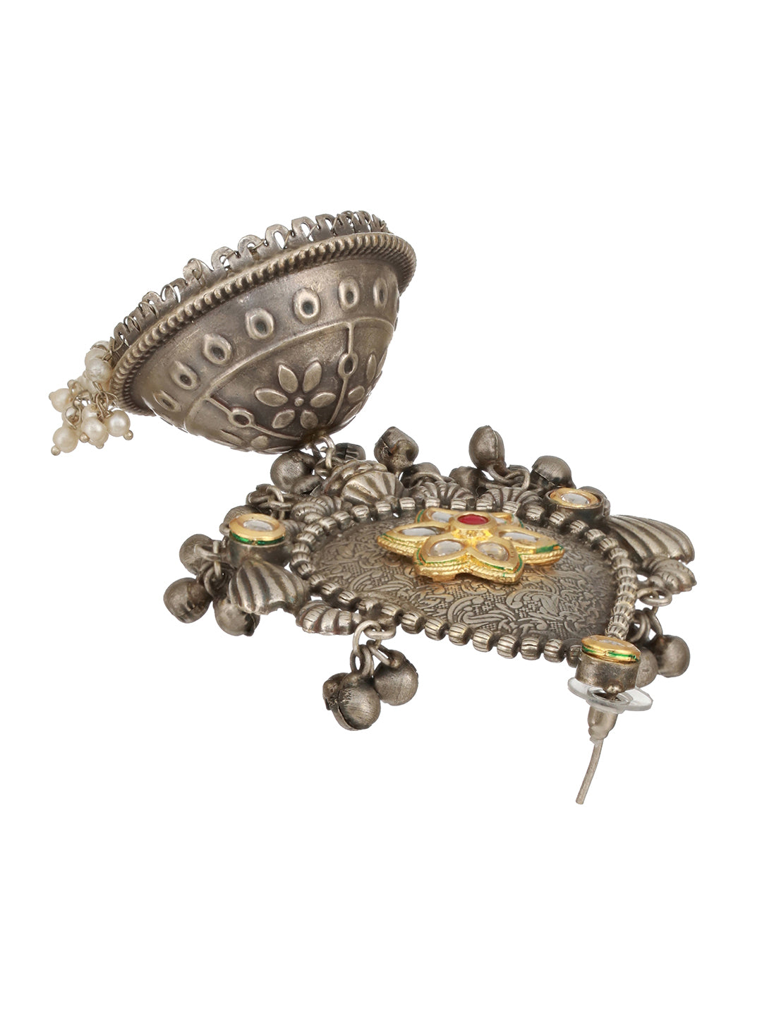 Silver Toned Statement Light Weight Large Jhumka Earrings