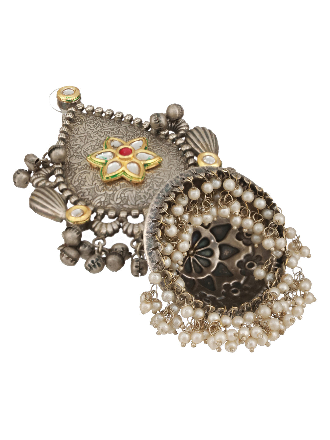 Silver Toned Statement Light Weight Large Jhumka Earrings