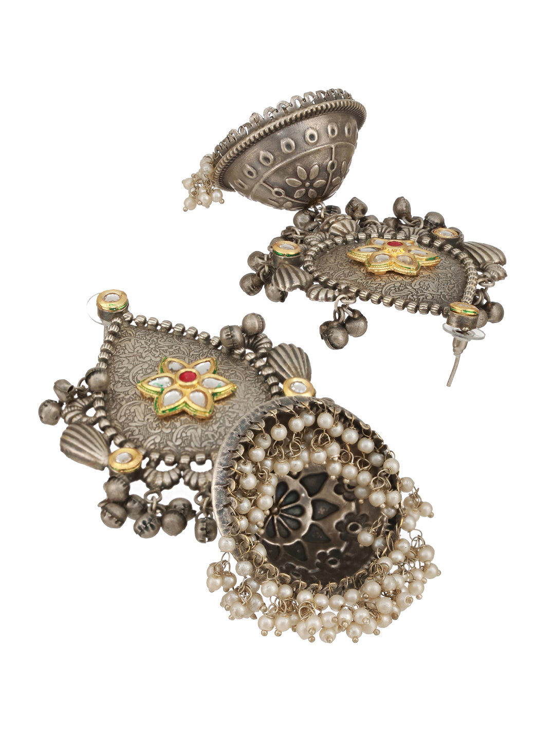 Silver Toned Statement Light Weight Large Jhumka Earrings