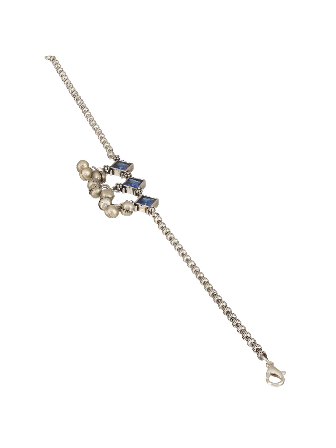Set Of 2 Oxidised Silver Plated Blue Stone Payal Anklet
