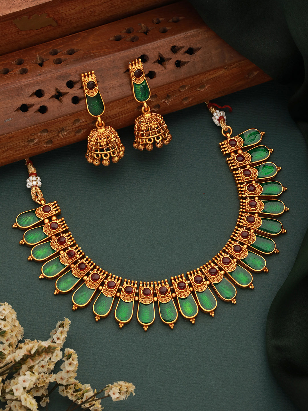 Gold Plated  Traditional Green Nagapadam  Necklace Jewellery  Set
