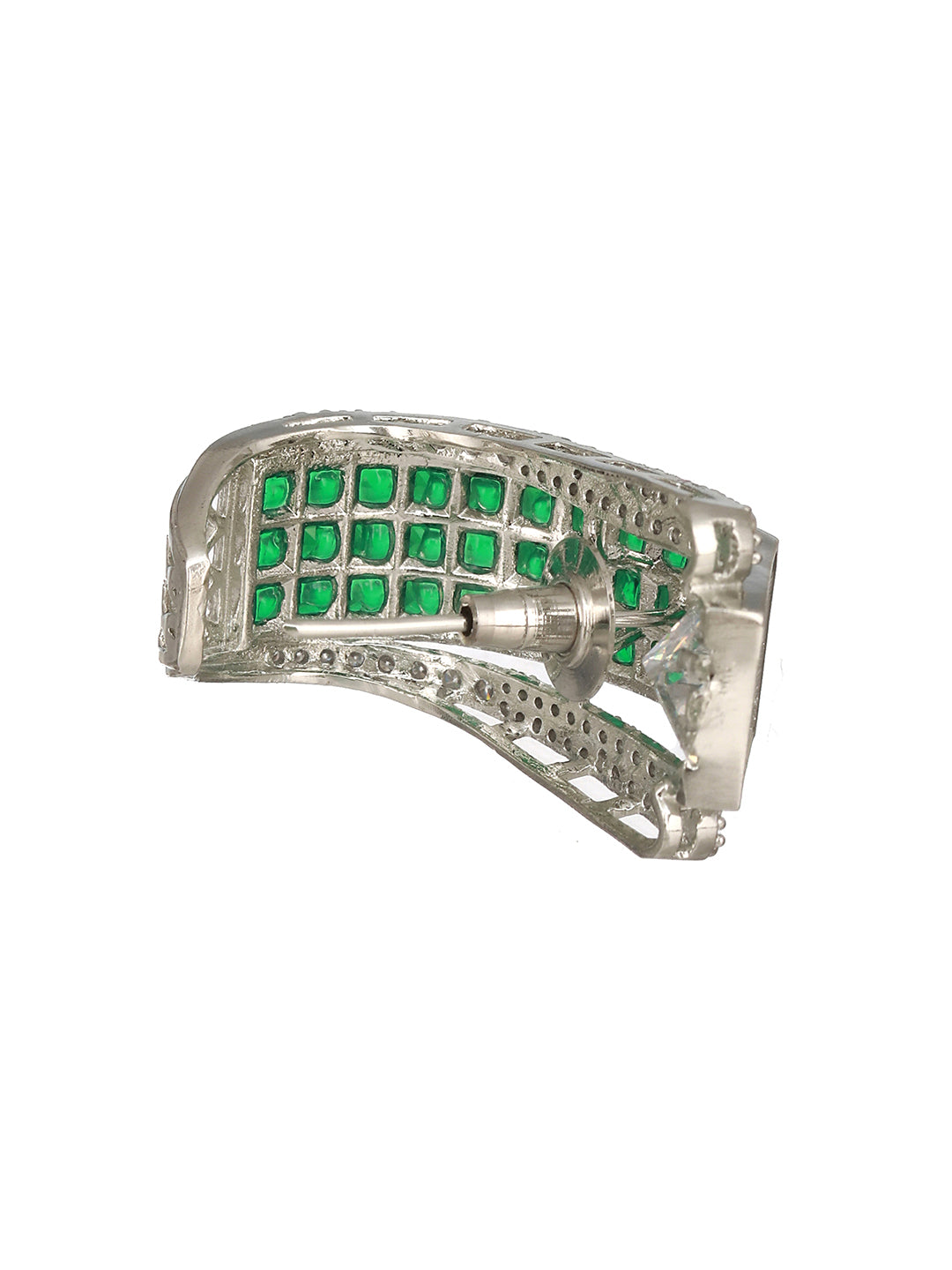 Rhodium  Green Emerald Cubic Zirconia  Luxe Hoop Studds Earring