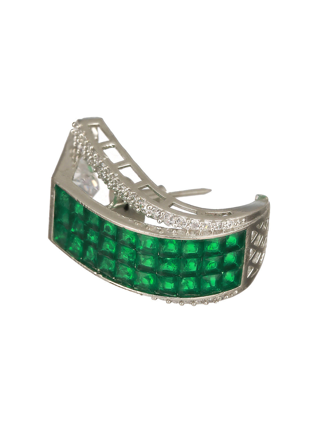 Rhodium  Green Emerald Cubic Zirconia  Luxe Hoop Studds Earring