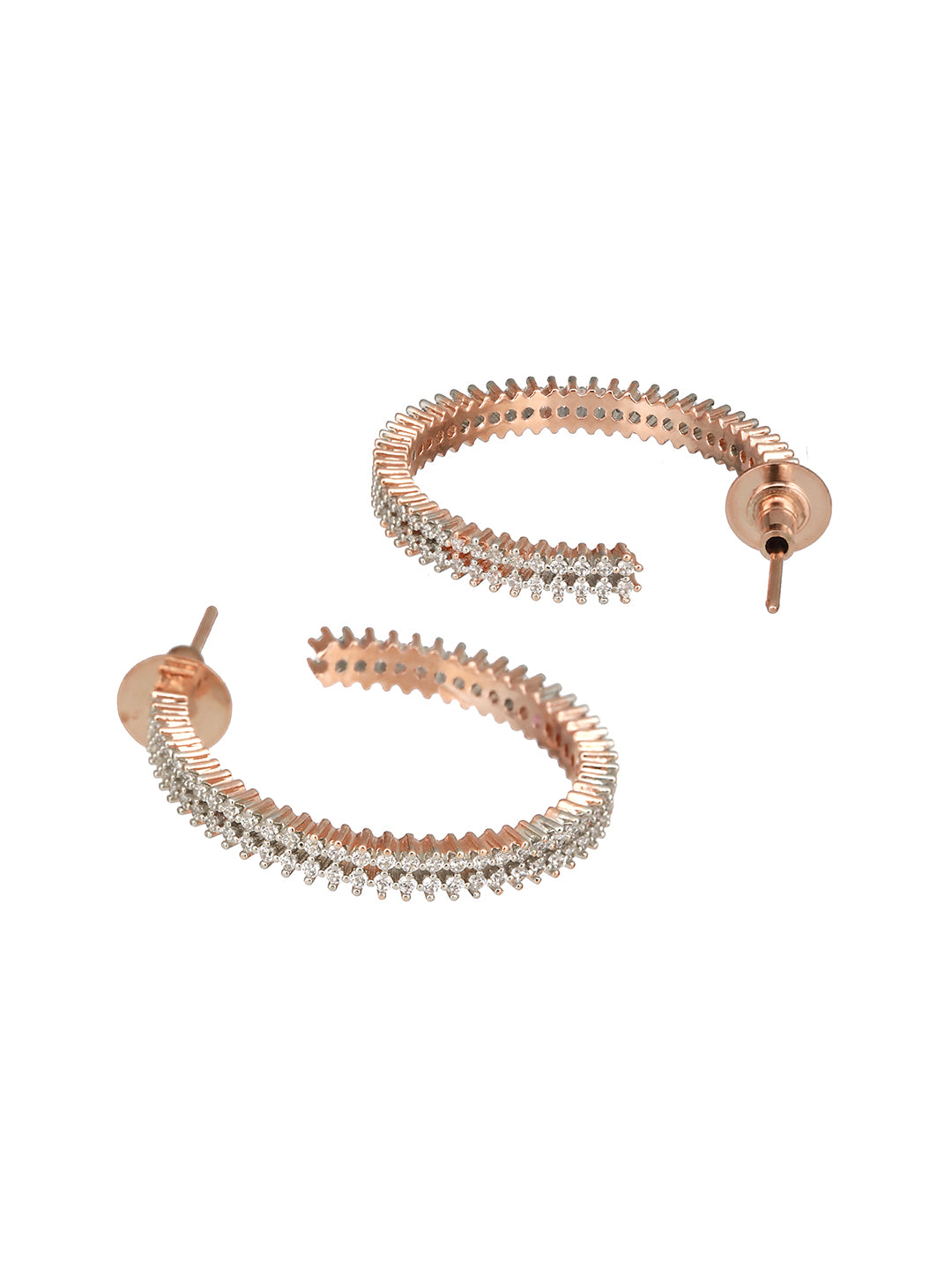 Rose Gold Plated Zircon Studded Minimal Hoop Earrings