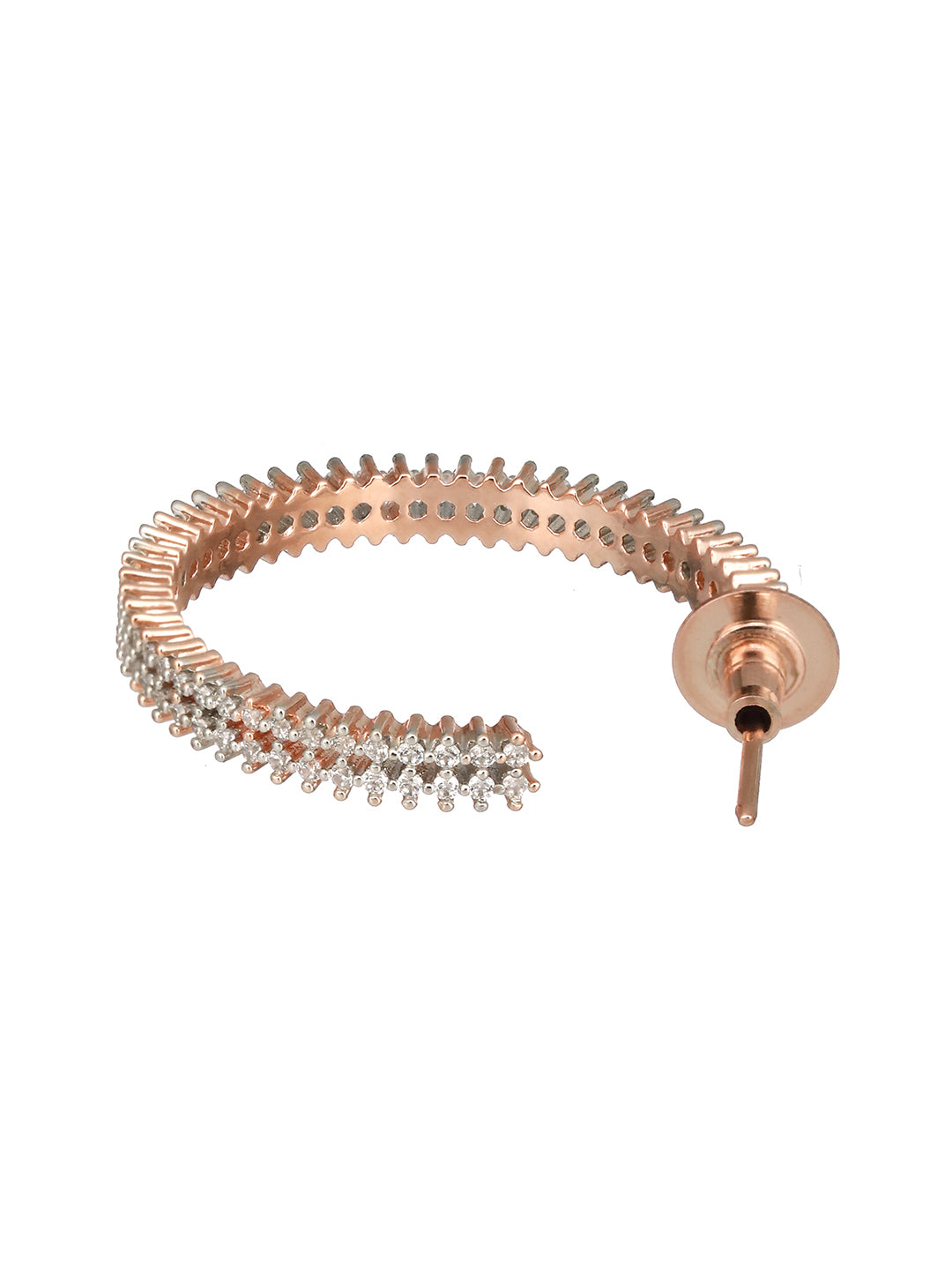 Rose Gold Plated Zircon Studded Minimal Hoop Earrings