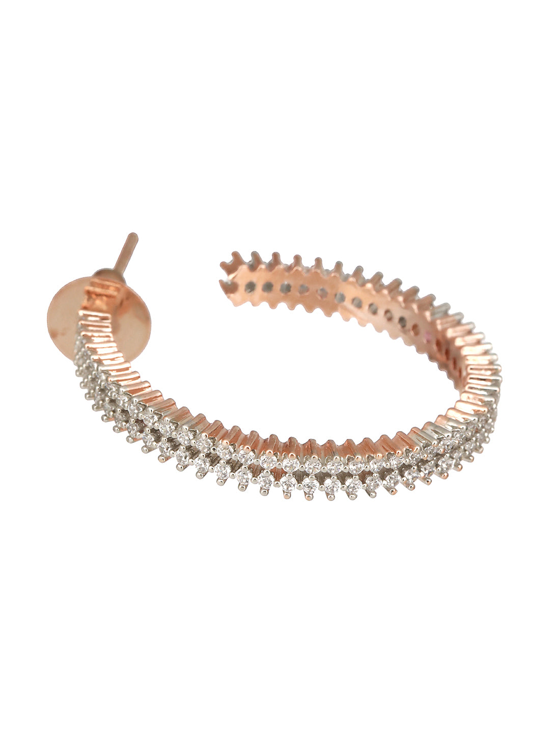 Rose Gold Plated Zircon Studded Minimal Hoop Earrings