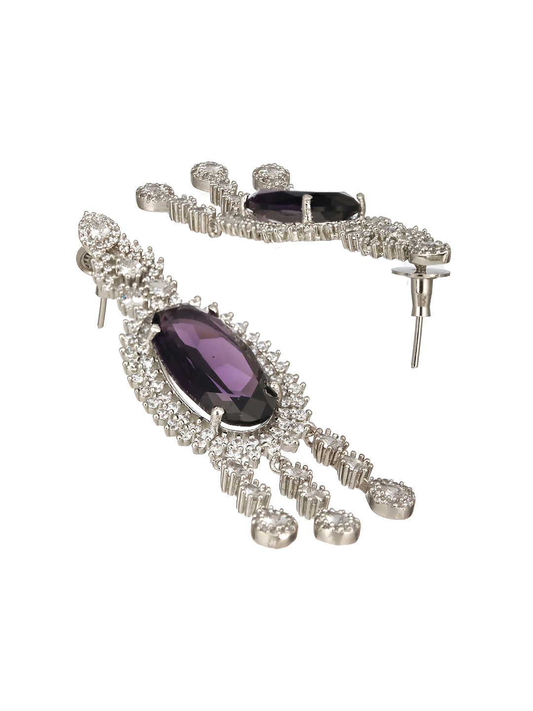 Rhodium Purple Amethyst Cubic Zirconia Luxe Dangler designer Earring