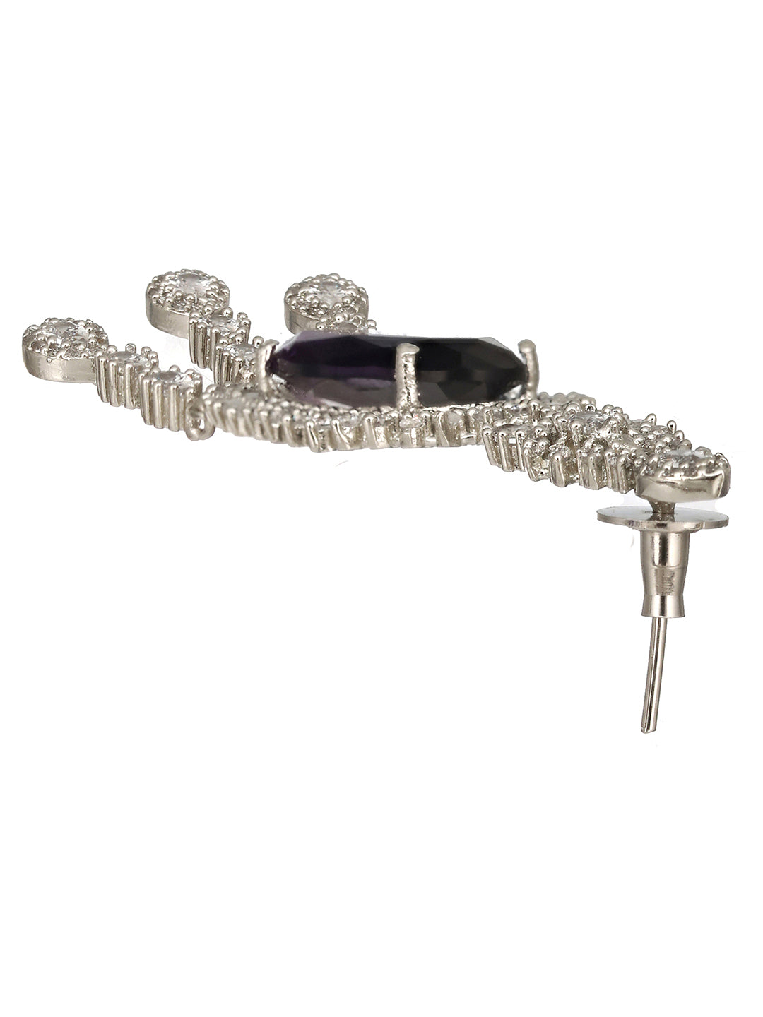 Rhodium Purple Amethyst Cubic Zirconia Luxe Dangler designer Earring